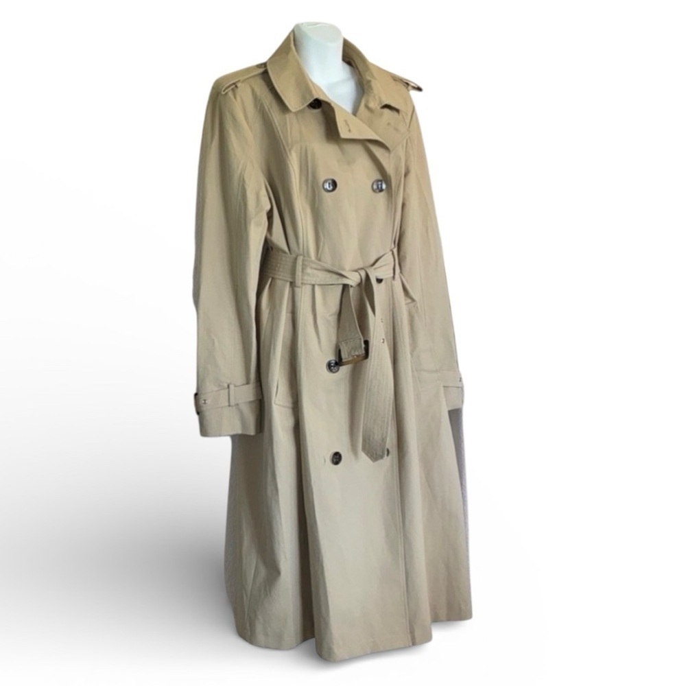 NEW YORK & CO Trench Coat, Women's, XL, Beige, EUC Tortoise shell buttons/buckle - Picture 3 of 16